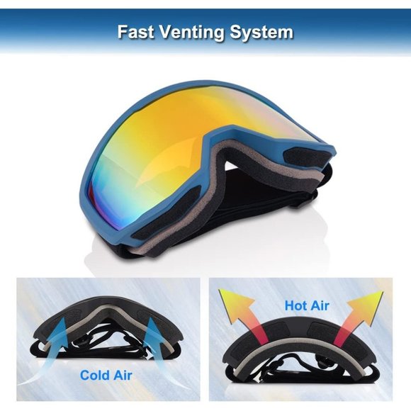 Women OTG Blue Frame Red Anti Fog UV Protection Snowboard Goggles - Picture 3 of 8